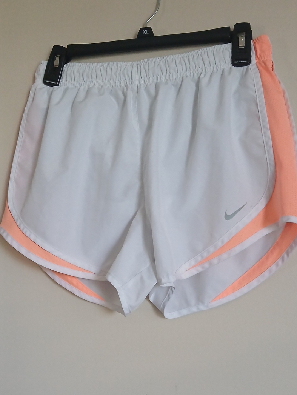 Nike Women’s White Running Shorts with Peach Accent